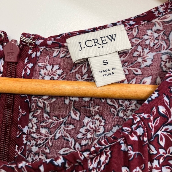 J. Crew Burgundy Floral Tiered Midi Dress Puff Sleeves Pockets Size Small - Picture 4 of 11